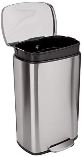 Amazon Basics Poubelle à fermeture douce, résistante aux taches, avec pédale, 50 litres/13,2 gallons, acier inoxydable brossé, finition nickel satiné