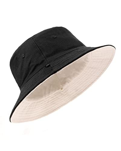 Zylioo Chapeau de soleil surdimensionné réversible, chapeaux de pêcheur de voyage extra larges, chapeaux de plage portables pour grosses têtes 25 en noir-beige