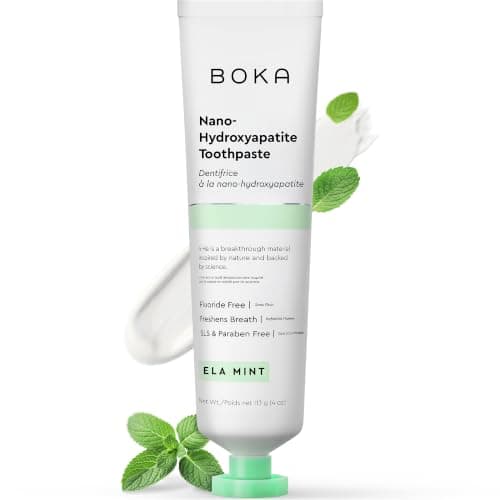 Dentifrice sans fluorure Boka, dentifrice nano hydroxyapatite, adapté aux dents sensibles - pour soins bucco-dentaires pour adultes et enfants - saveur menthe Ela, 4 fl...