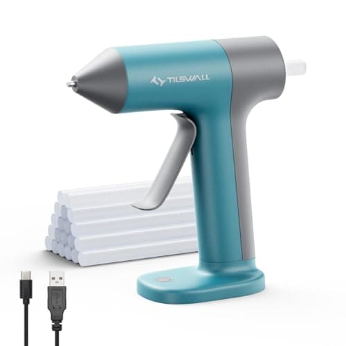 Kit de pistolet à colle chaude sans fil Tilswall avec bâtons de colle chaude, préchauffage rapide en 30 secondes, conception sans fil de pistolet à colle rechargeable USB-C, mini pistolet à colle chaude pour le bricolage...