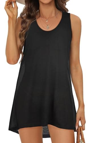 Robe d'été sans manches pour femme - Débardeur de plage ample et décontracté (noir, M)