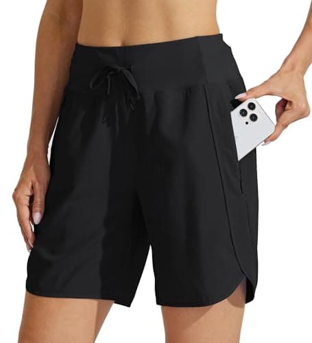 Willit Short de course athlétique pour femme de 17,8 cm, long entraînement, randonnée, séchage rapide, taille haute, poche zippée active, noir M
