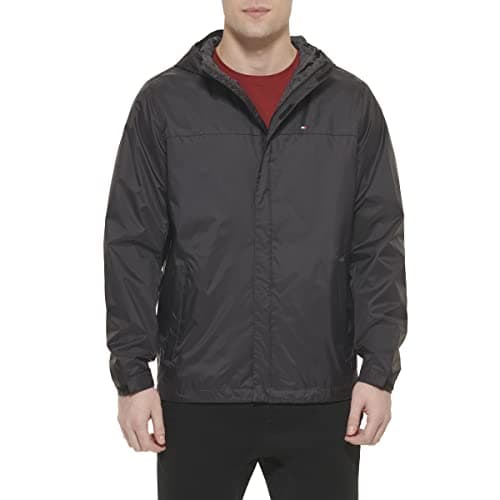Tommy Hilfiger Veste à capuche imperméable et respirante pour homme, taille L, noir