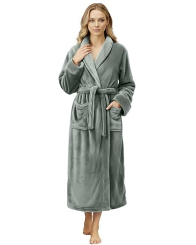 NY Threads Women's Fleece Bathrobe Shawl Collar Soft Plush Robe Spa Robe (Medium, Steel Grey)