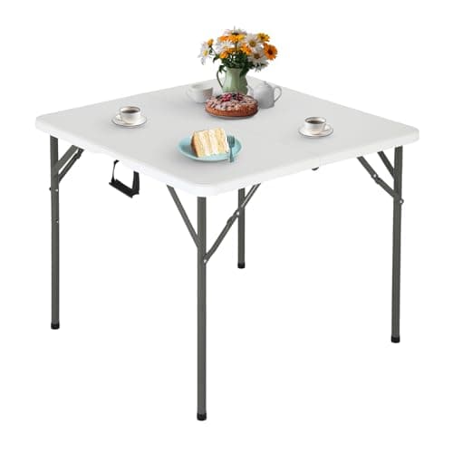 FDW Camping Table 34" Folding Card Table Plastic Table Portable Square Height Dining Table Perfect for Party and Parties Backyard Events, White