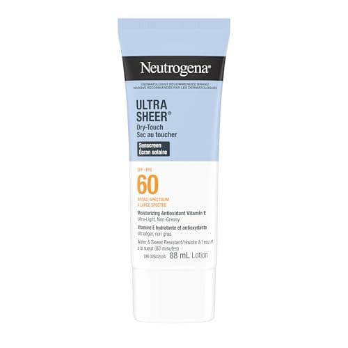 Neutrogena Ultra Sheer Dry-Touch Sunscreen Lotion, Broad Spectrum SPF 60 UVA/UVB Protection, Oxybenzone-Free, Light, Water Resistant,...