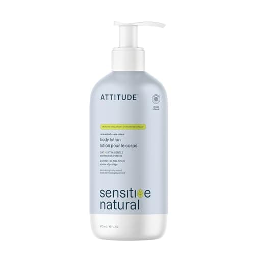 ATTITUDE Lotion corporelle pour peaux sensibles à l'avoine, fabriquée au Canada, vérifiée par l'EWG, testée dermatologiquement, végétalienne, extra douce, non parfumée, 473 ml