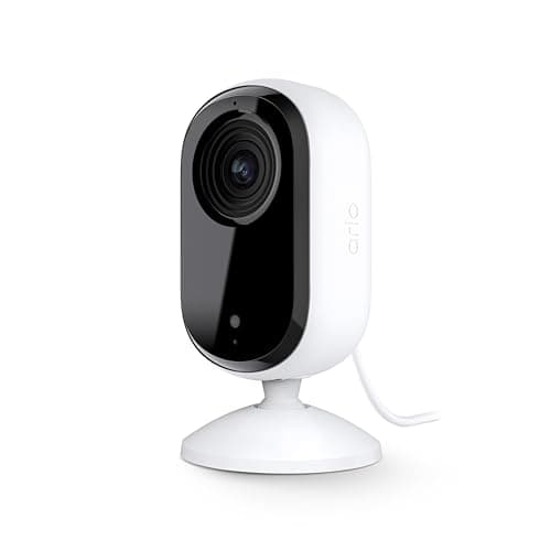 Caméra de sécurité Arlo Essential 2K | Intérieur seulement| 2e génération | Moniteur pour bébé et caméra pour animaux de compagnie | Bouclier de confidentialité automatisé filaire, audio bidirectionnel, vision nocturne,...
