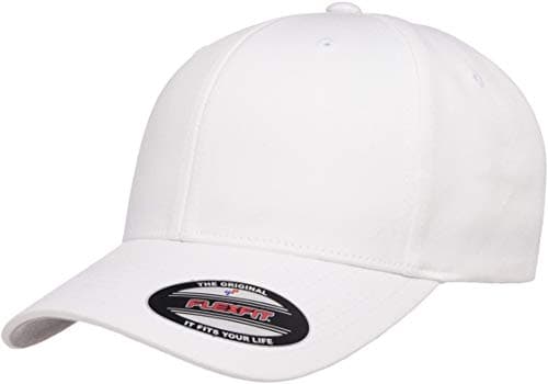 Flexfit Unisex Adult Cotton Twill Fitted Cap Hat, White, Large-X-Large