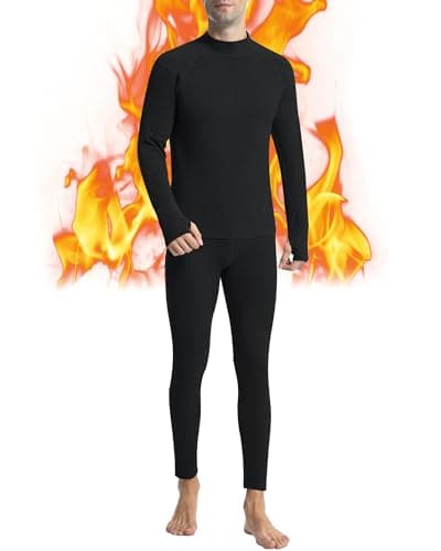 Runhit Long Johns Men Thermal Underwear Set Fleece Lined Long Underwear for Men Base Layer Skiing Athletic Sport Curling Black 3XL