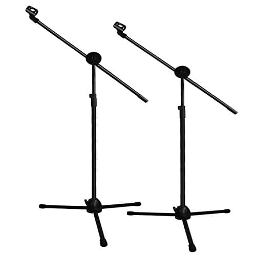 Lot de 2 supports de microphone Ohuhu, trépied à perche, double clip pour micro, pliable, noir