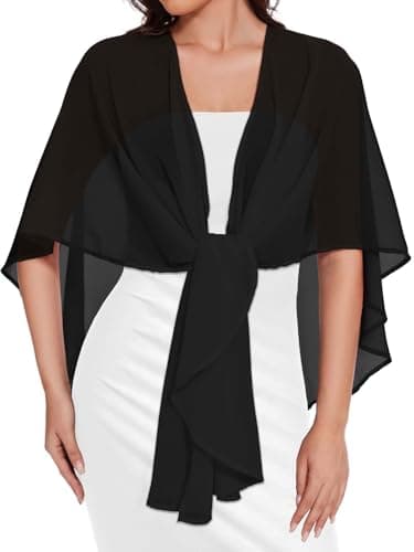 Shawls and Wraps For Evening Dresses Womens Chiffon Scarf Wedding Sheer Cover Up, Black