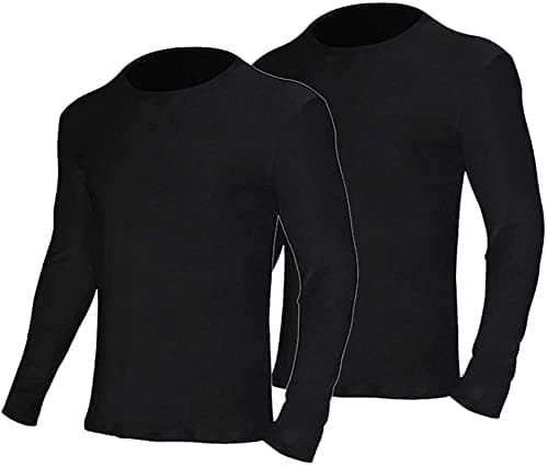 YUSHOW Lot de 2 sous-vêtements thermiques pour homme ultra doux à manches longues et col rond pour l'hiver Noir