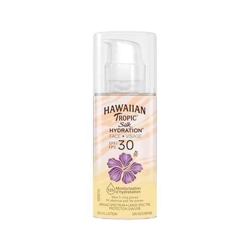 Lotion hydratante Hawaiian Tropic Silk pour le visage, SPF 30, 50 ml | Crème Solaire Format Voyage, Crème Solaire Visage Sans Huile, Hawaiian Tropic SPF 30,...