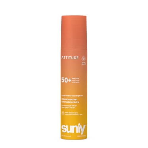 Lotion légère de protection solaire minérale ATTITUDE SPF 50, oxyde de zinc à large spectre, vérifié EWG, non nano, résistante à l'eau 80 minutes, non grasse pour...
