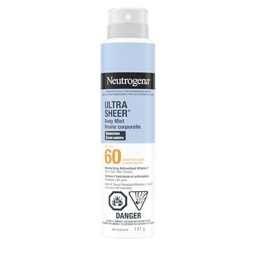 Écran solaire Neutrogena Ultra Sheer Body Mist SPF 60 - Spray léger avec protection UVA/UVB à large spectre - Formule non grasse et résistante à l'eau,...