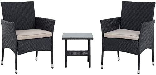 FDW Wicker Patio Furniture 3 Piece Furniture Patio Chairs Outdoor Rattan Conversation Bistro Set for Backyard Porch Poolside Lawn (Black)