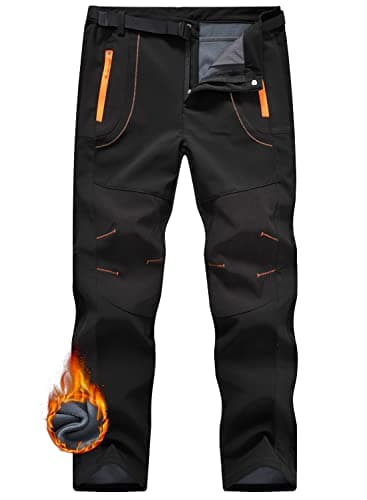 JHMORP Men's Snow Ski Pants Waterproof Softshell Insulated Fleece Lining Winter Fishing Hiking Pants (Black,CA 3X)