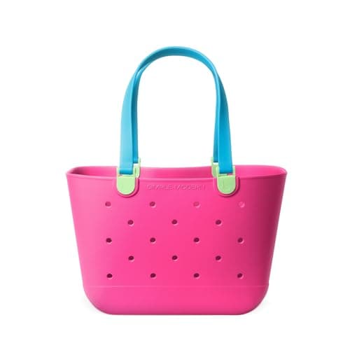 Sac de plage simple et moderne, fourre-tout en caoutchouc | Grand sac fourre-tout étanche avec poche zippée pour piscine, épicerie, sport | Cadeaux pour les femmes | Sac d'escapade...