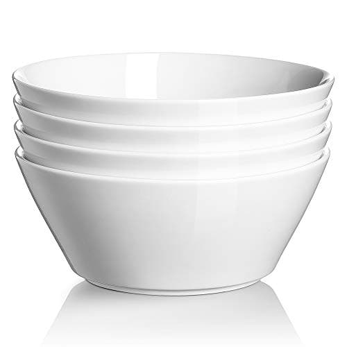 DOWAN Ceramic Soup Bowls, 32 Ounces White Ramen Bowl for Noodle, Porcelain Salad Bowls Set of 4, Large Cereal Bowls, Dishwasher and Microwave Safe