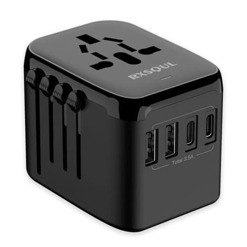 RXSQUL Universal International Power Travel Plug Adapter, 5 in 1 European Travel Plug Adapter W/ 3.5A 2xUSB-A And 2xUSB C Wall Charger and...
