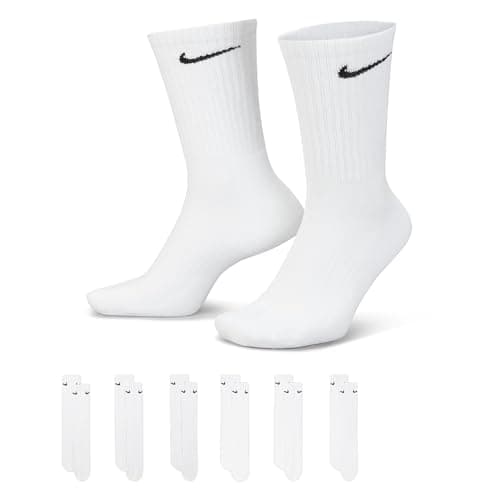 Nike Everyday Cushion Crew Chaussettes, Chaussettes Nike Mixte, Blanc/Noir, M (Lot de 6 Paires de Chaussettes)