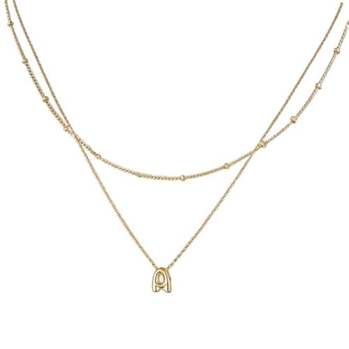 Prix ​​le plus bas en 30 jours | Collier de lettres à bulles colliers initiaux en couches pour femmes délicat mignon tour de cou pendentif pile...