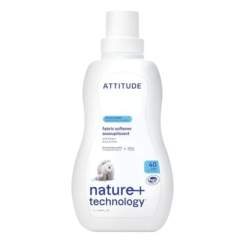 ATTITUDE Liquid Fabric Softener, Plant-Based & Vegan, HE Compatible, Naturally Derived, Made in Canada, Wildflowers Scent, 40 Loads, 1 Liter