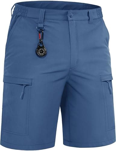 TACVASEN Mens Hiking Shorts Quick Dry Golf Cargo Lightweight Elastic Waist Travel Fishing Shorts with Pockets Blue Grey