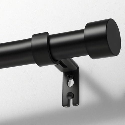 Zeerobee Curtain Rods for Windows 48 to 84, 1 Inch Black Heavy Duty Drapery Rods with Adjustable Length, Outdoor Modern Curtain Pole with Simple...