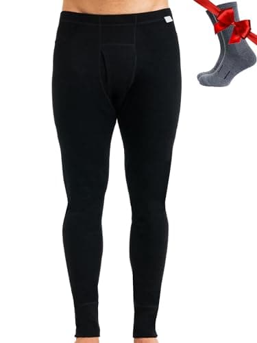 Merino.tech Couche de base en laine mérinos pour homme 100 % laine mérinos Lite, sous-vêtements thermiques moyens et lourds avec chaussettes (Medium, Noir 250)