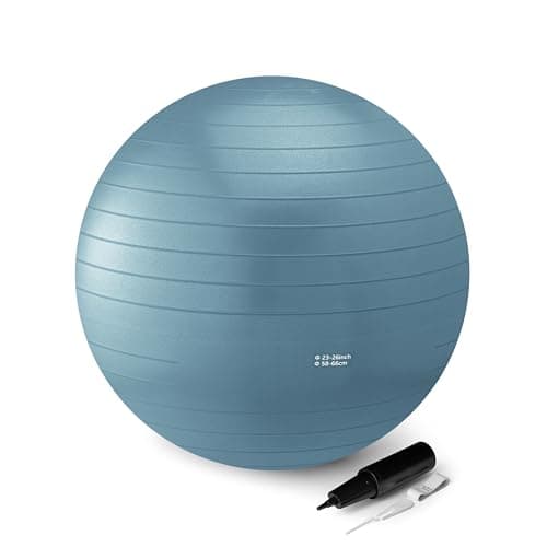 Amazon Basics Ballon d'exercice de yoga, anti-éclatement avec pompe, diamètre 58-66 cm, Aqua