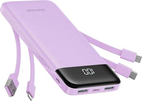Chargeur portable Charmast avec câbles intégrés, banque d'alimentation avec cordons, batterie de voyage fine 10 000 mAh, 6 sorties, 3 entrées, charge rapide 3 A...