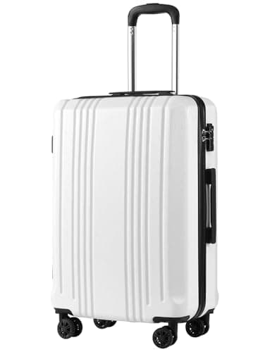 Coolife Valise à bagages PC + ABS avec serrure TSA Spinner Carry on Hardshell Léger 20 pouces 24 pouces 28 pouces (Blanc, S (20 pouces_Car...