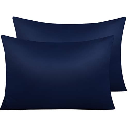 NTBAY Lot de 2 taies d'oreiller en satin à fermeture éclair pour cheveux et peau, taies d'oreiller de luxe avec fermeture éclair dissimulée, 50,8 x 76,2 cm, bleu marine