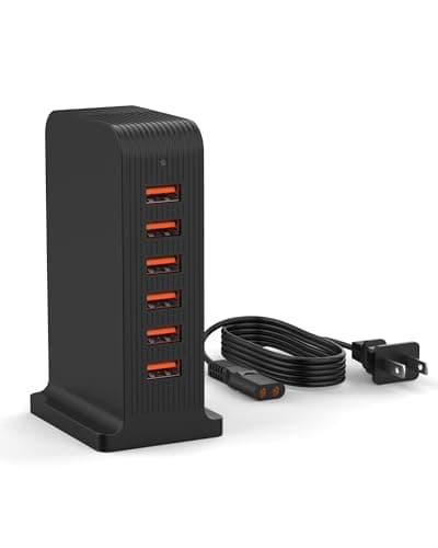 VHBW USB Charging Station for Multiple Devices, 6-Port 50W Desktop Power Centre with 1.8m Cord - Multi-Device Charger for Phones, Tablets &...
