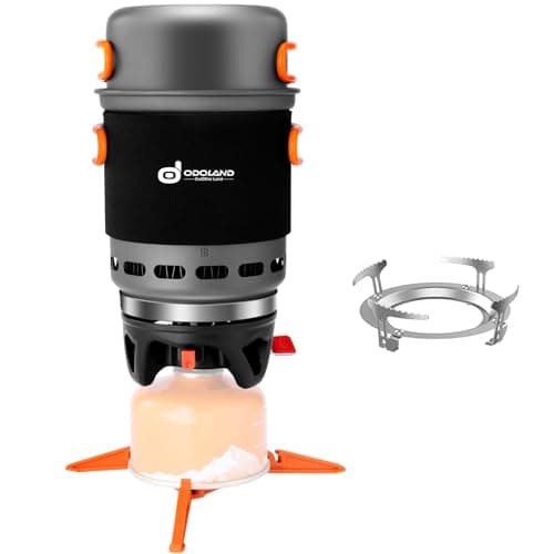 Système de cuisson de réchaud de camping et de randonnée Odoland, ensemble de réchauds à économie d'énergie 7 en 1, marmite de camping légère avec brûleur pour randonnée trekking...