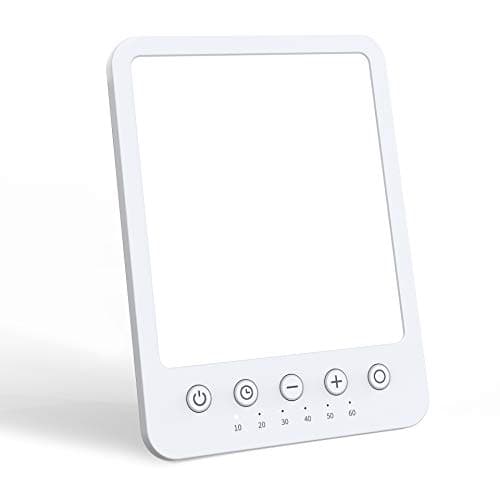 Magicteam Lampe de luminothérapie LED 10 000 Lx avec 7 fonctions de minuterie, fonction mémoire, luminosité réglable et 2 emplacements flexibles