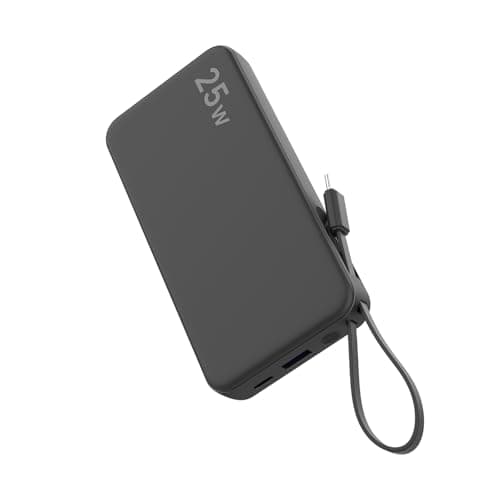 Chargeur portable NOBIS 10 000 mAh 25 W Power Bank Batterie à charge rapide avec câble de type C intégré, entrée/sortie USB-C, sortie USB-A avec écran LED...