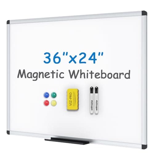 VIZ-PRO Magnetic Whiteboard/Dry Erase Board, 36 X 24 Inches, Includes 1 Eraser & 2 Markers & 4 Magnets
