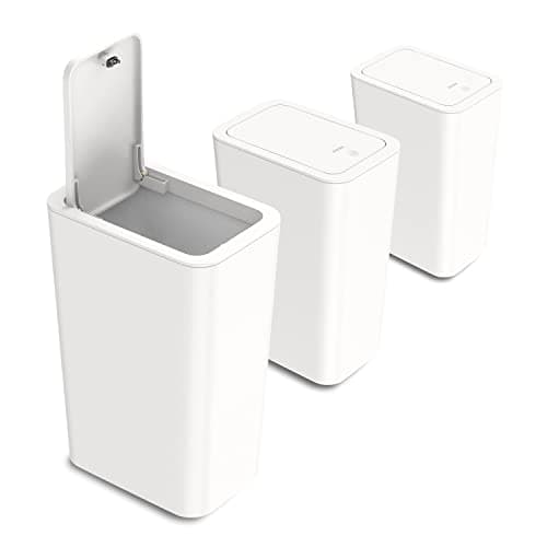 N. NETDOT Lot de 3 petites poubelles de 10 L / 2,6 gallons avec couvercle, poubelle de salle de bain avec couvercle escamotable, corbeille à déchets pour salle de bain, cuisine, chambre à coucher,...