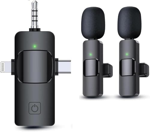 MENERESAS 3 in 1 Wireless Lavalier Microphones for iPhone, iPad, Camera and Android Devices, Mini Microphone for Recording, Noise Reduction Lapel...
