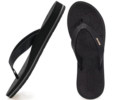 ONCAI Tongs pour Femmes Tapis de Yoga Tongs antidérapantes pour Femmes Tongs Sandales Pantoufles de Plage d'été avec Support de voûte plantaire légère Semelle EVA Noir Taille 9