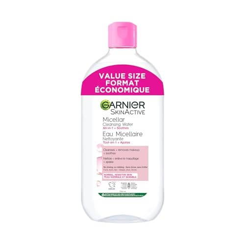 Garnier Eau micellaire, nettoyant et démaquillant doux et hydratant pour le visage, adapté aux peaux sensibles, végétalien, sans cruauté envers les animaux, sans parfum, 700 ml
