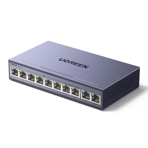 UGREEN Ethernet Switch, 10-Port PoE Switch, 8 PoE+@60W and 2 Gigabit Uplink, Plug & Play, Auto,VLAN,Extend Mode, Sturdy Metal, Desktop or Wall...