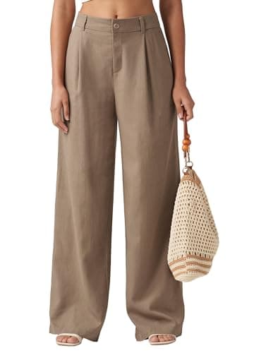 Willit Women's Linen Pants Wide Leg Work Dress Pants Casual Business Slacks with Pockets 31" Deep Khaki L