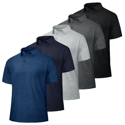 LalaHooK 5 Pack Polo Shirts for Men - Short Sleeve Quick Dry Moisture Wicking Black Golf T-Shirts for Work Casual Athletic