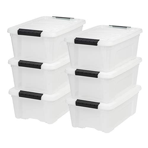 IRIS Storage Bins with Lids, 12 L Plastic Storage Containers, Stackable Nestable Storage Bins with Latches, Organizing Boxes – 6 Pack, Pearl