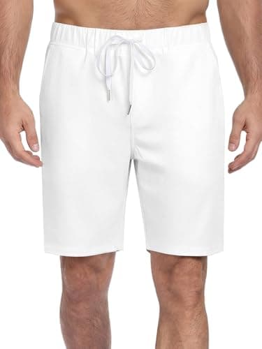 TUREFACE Short décontracté de 8 pouces pour hommes, coupe classique, blanc, taille élastique, cordon de serrage, short de course à séchage rapide
