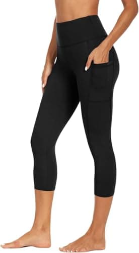 Gayhay Capri Leggings with Pockets for Women - High Waisted Tummy Control Soft Compression Yoga Pants for Workout Running Gym Black